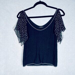 Vintage Escada Top Womens Small 36 Black Stretch Sleeveless Blouse Polka Dot